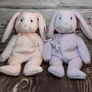 Ty Beanie Babies Hoppity and Floppity Pastel Bunny Pair